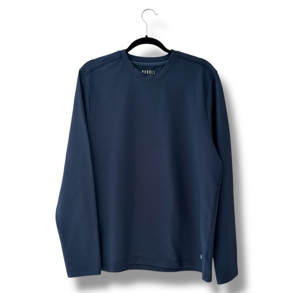 No Bull Men’s Blue Grey Waffle Knit Athletic Activewear Long Sleeve Top Size XL